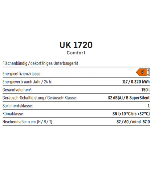 LIEBHERR利勃海尔 UK 1720  台下嵌入式单门冰箱